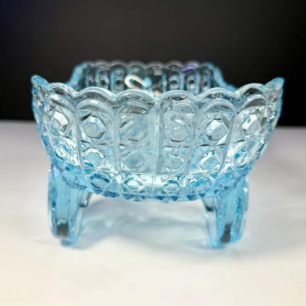 VTG McKee Aqua Glass Baby Carriage Coach Bowl Daisy & Button Candy Dish EAPG